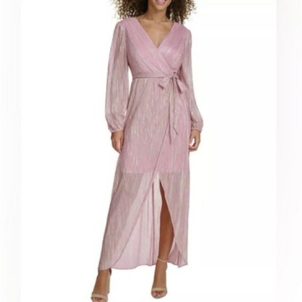 NWT Siena Women's Dress Size 4 Pink Metallic Faux Wrap Dress